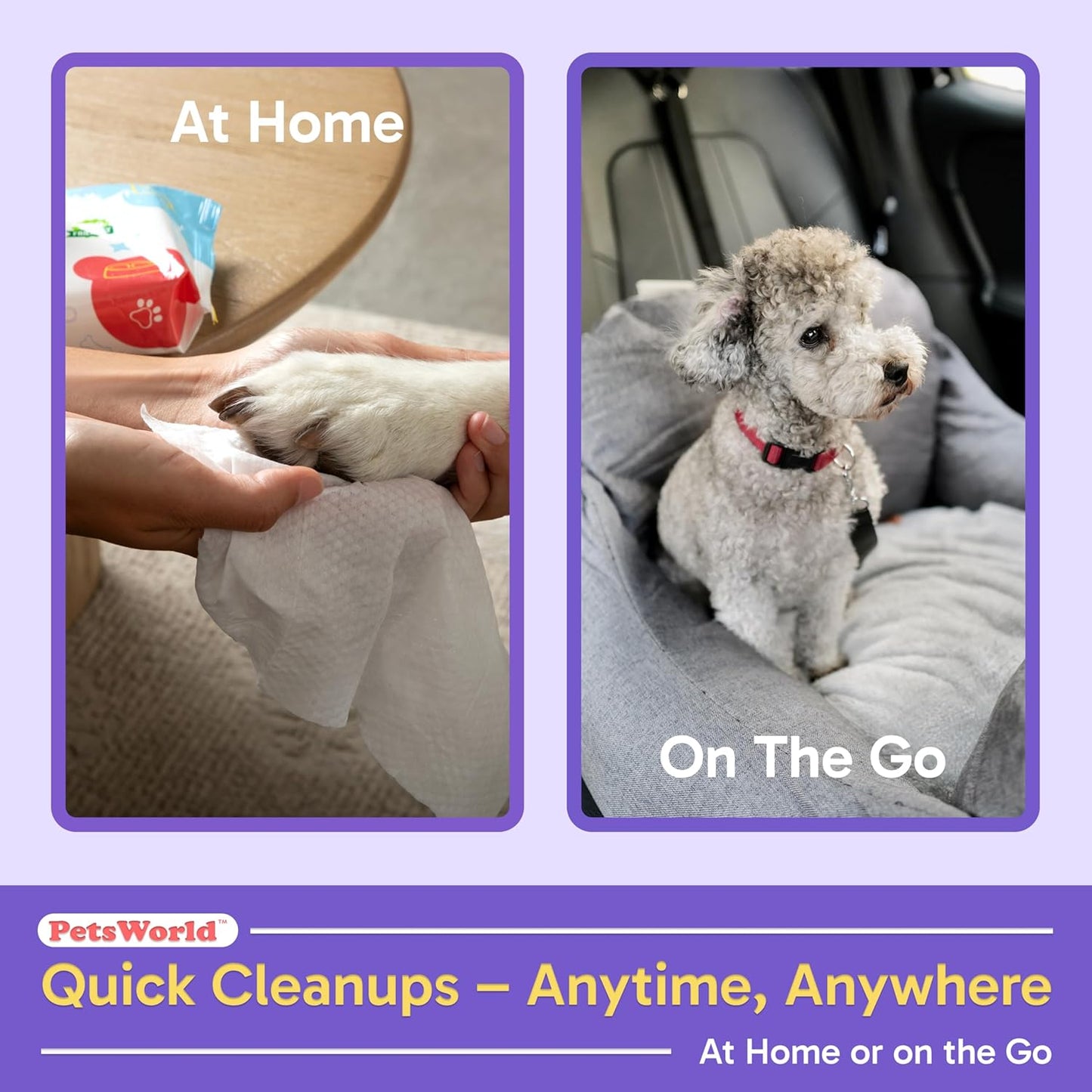 PetsWorld Unscented Pet Wipes – Hypoallergenic & Biodegradable