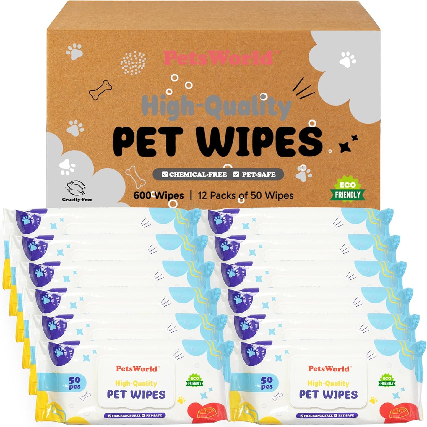 PetsWorld Unscented Pet Wipes – Hypoallergenic & Biodegradable