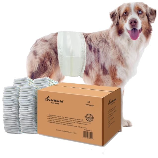 PetsWorld Dog Diapers Male - Super Absorbent, Fur-Friendly Belly Bands_50 Count / Medium