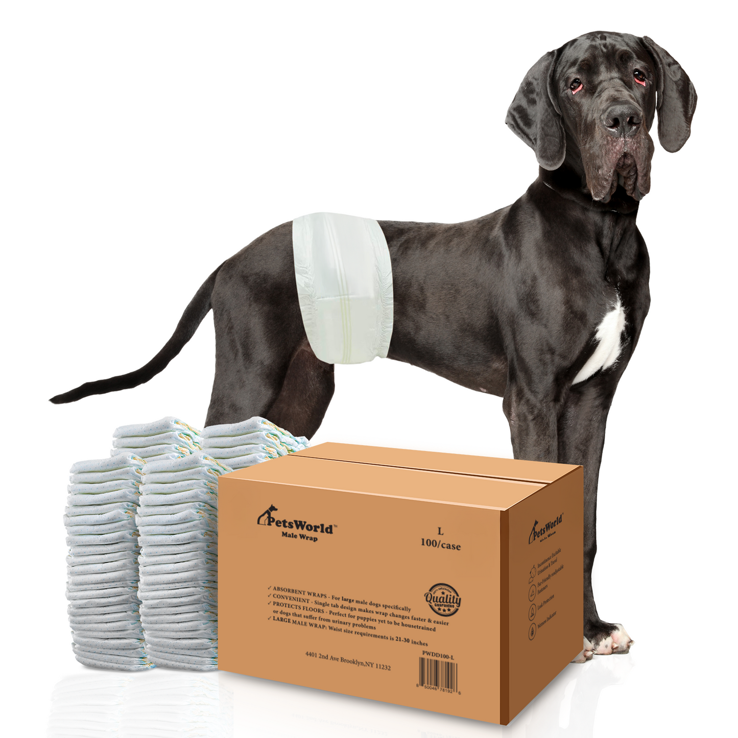 PetsWorld Dog Diapers Male - Super Absorbent, Fur-Friendly Belly Bands_100 Count / Large