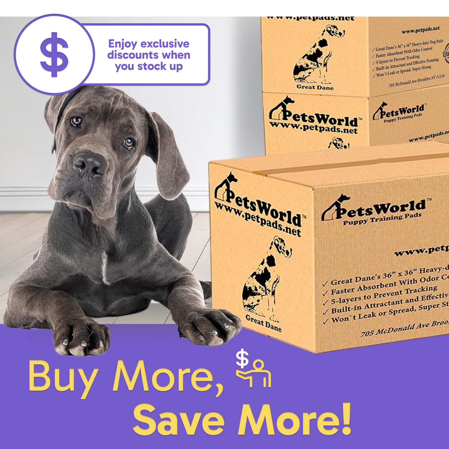 PetsWorld Gigantic (36x36 inch) Dog Training & Potty Pads_