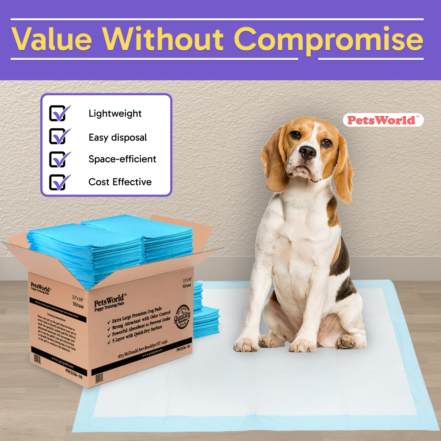 PetsWorld Economy Value (23x36 inch) Puppy Training & Potty Pads_
