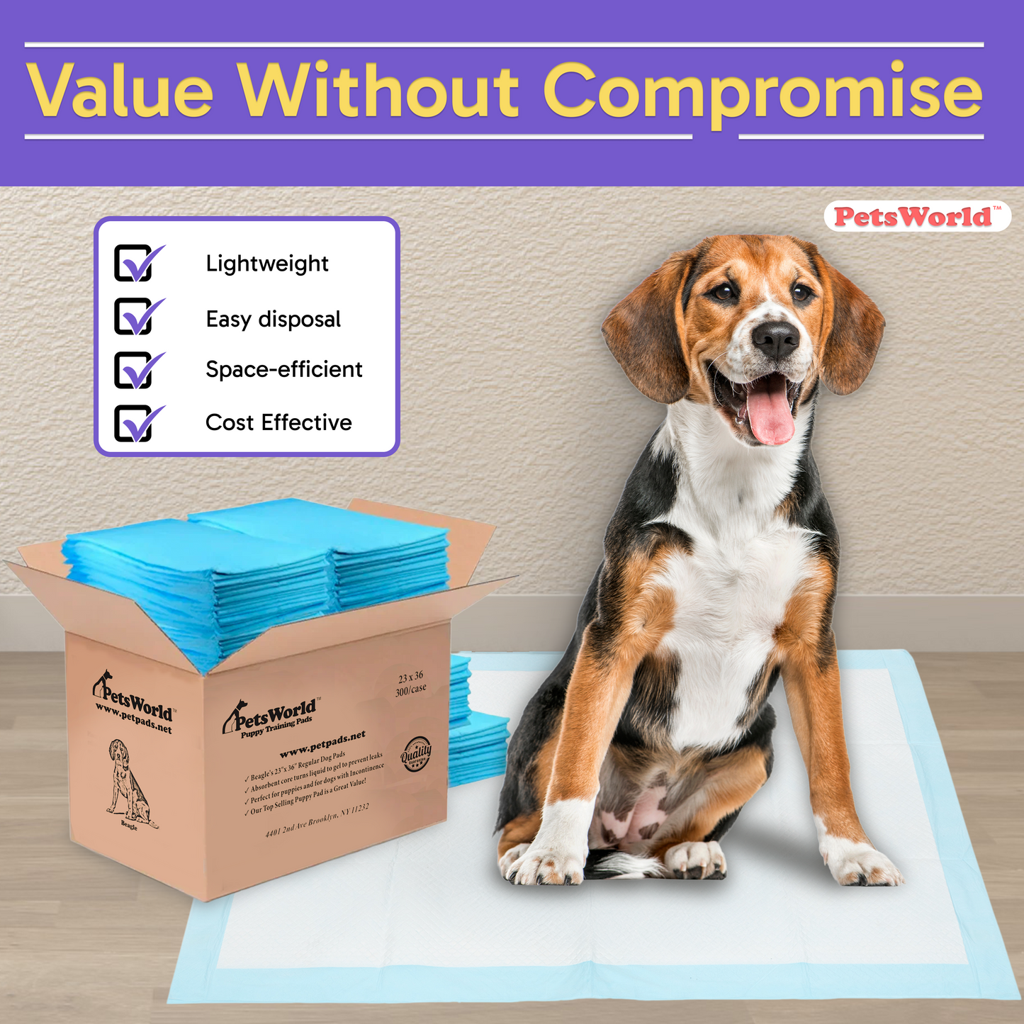PetsWorld Economy Value (23x36 inch) Puppy Training & Potty Pads_
