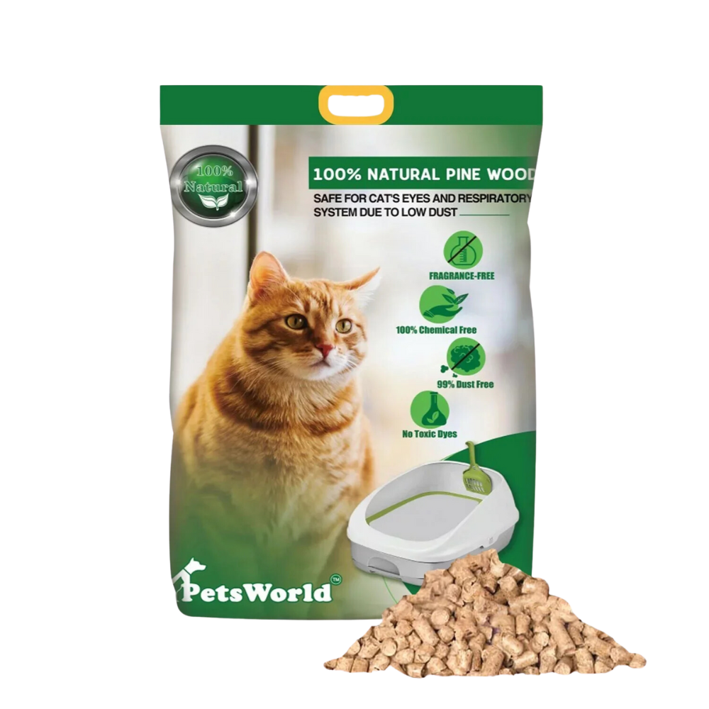 Petsworld Natural Pine Cat Litter Non Clumping Low Dust Odor Control Suitable for Sifting Boxes 22 lb