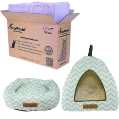 Kitty Bundle: Comfy Tent Bed, Donut Cushion, Litter Pads - 50 Count