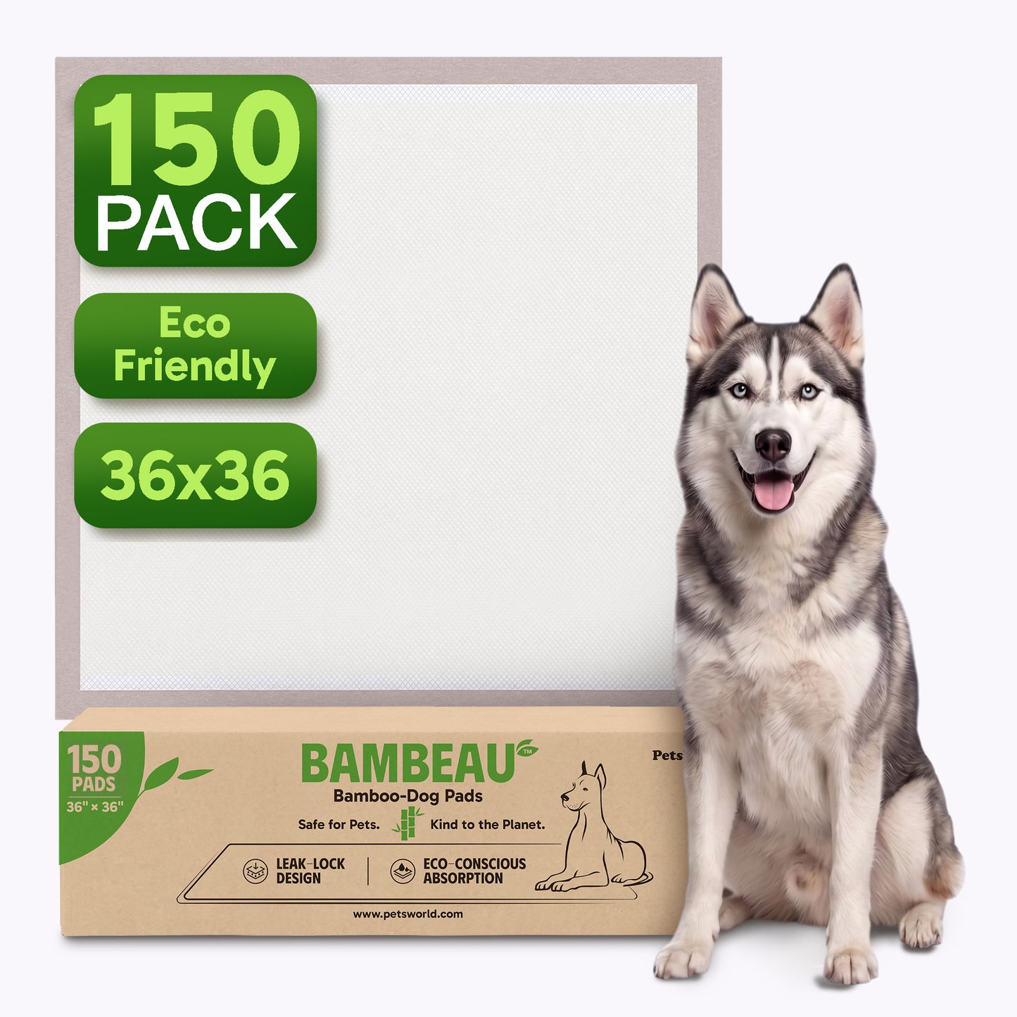 Bambeau™ Gigantic (36x36 inch) Premium Bamboo-Based Pads Eco Conscious Dog Pads_150 Count