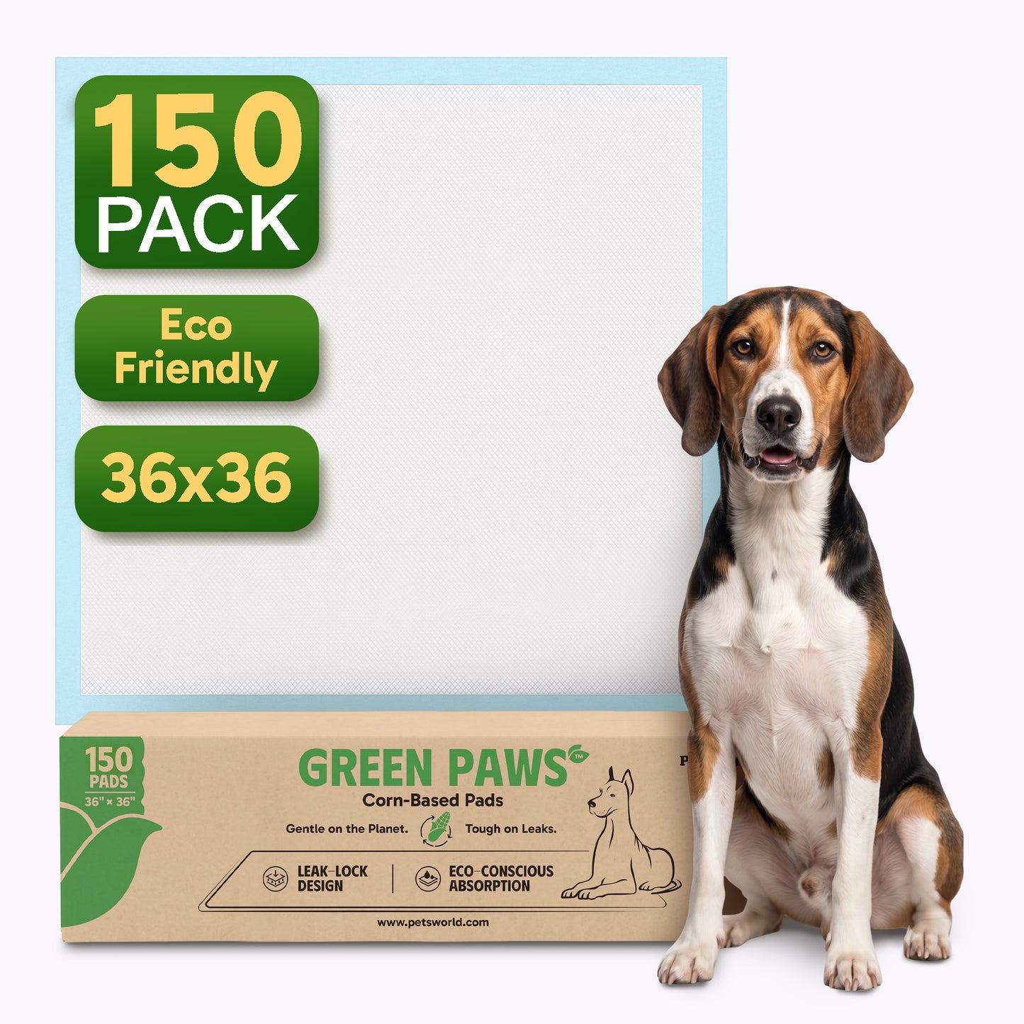 GreenPaws™ Gigantic (36x36 inch) Premium Corn-Based Eco Conscious Dog Pads_150 Count