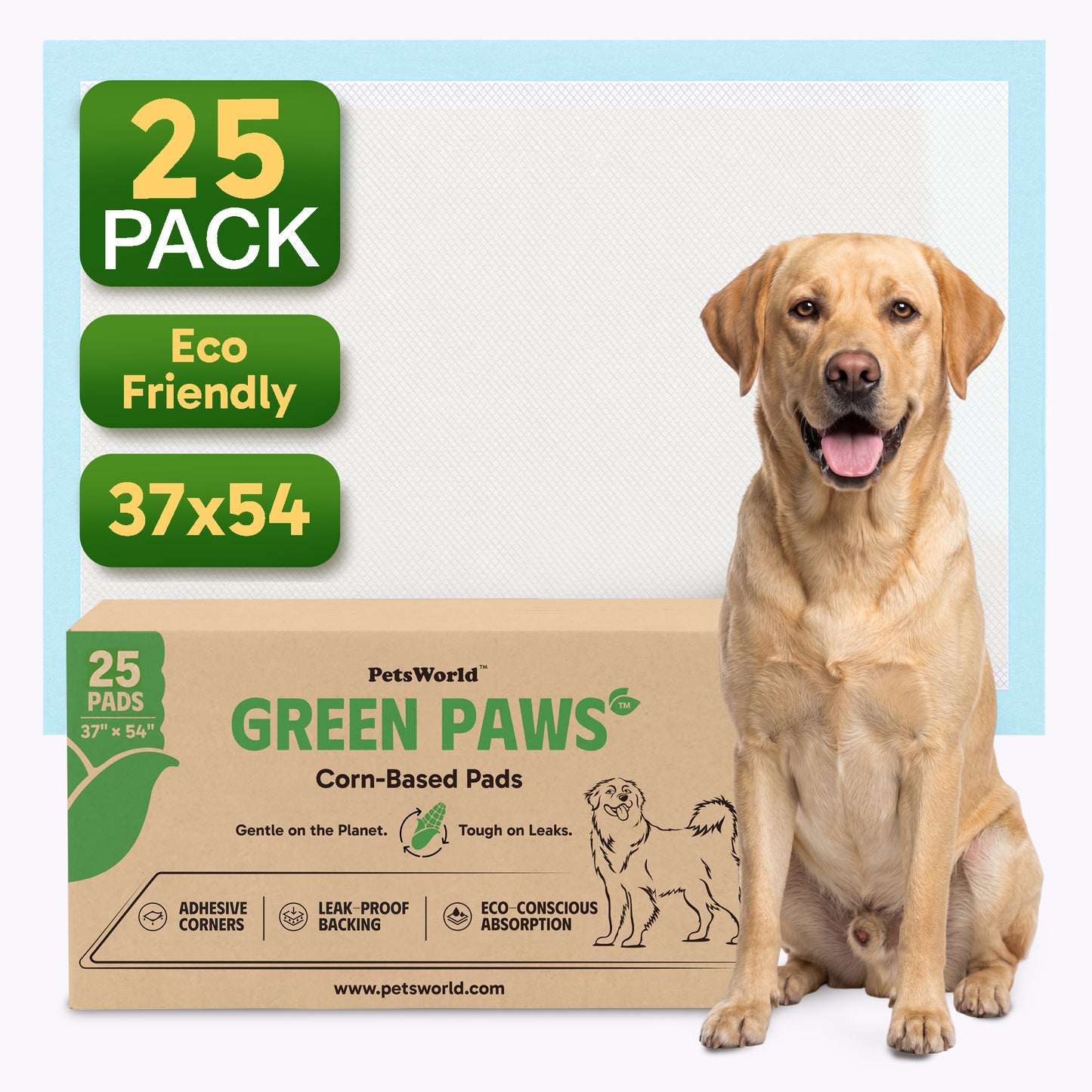 GreenPaws™ 3XL (37x54 inch) Premium Corn-Based Eco Conscious Dog Pads_25 Count
