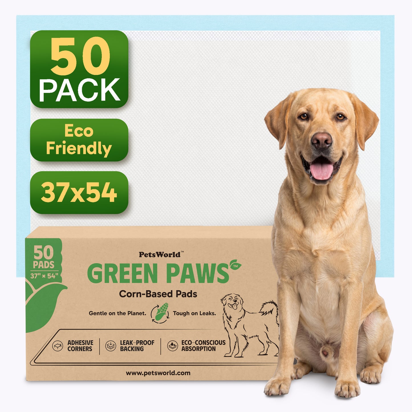 GreenPaws™ 3XL (37x54 inch) Premium Corn-Based Eco Conscious Dog Pads_50 Count