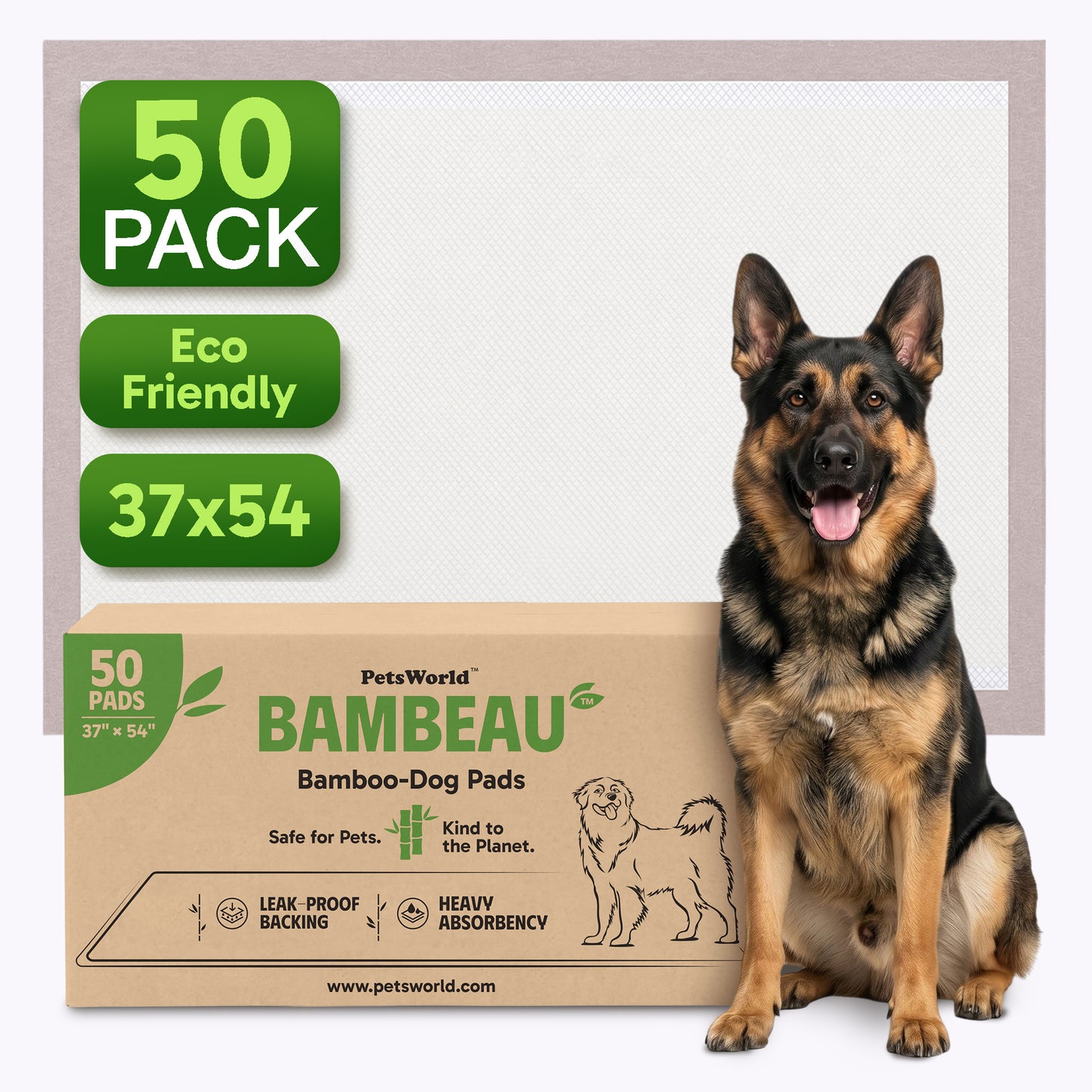 Bambeau™ 3XL (37x54 inch) Premium Bamboo-Based Pads Eco Conscious Dog Pads_50 Count