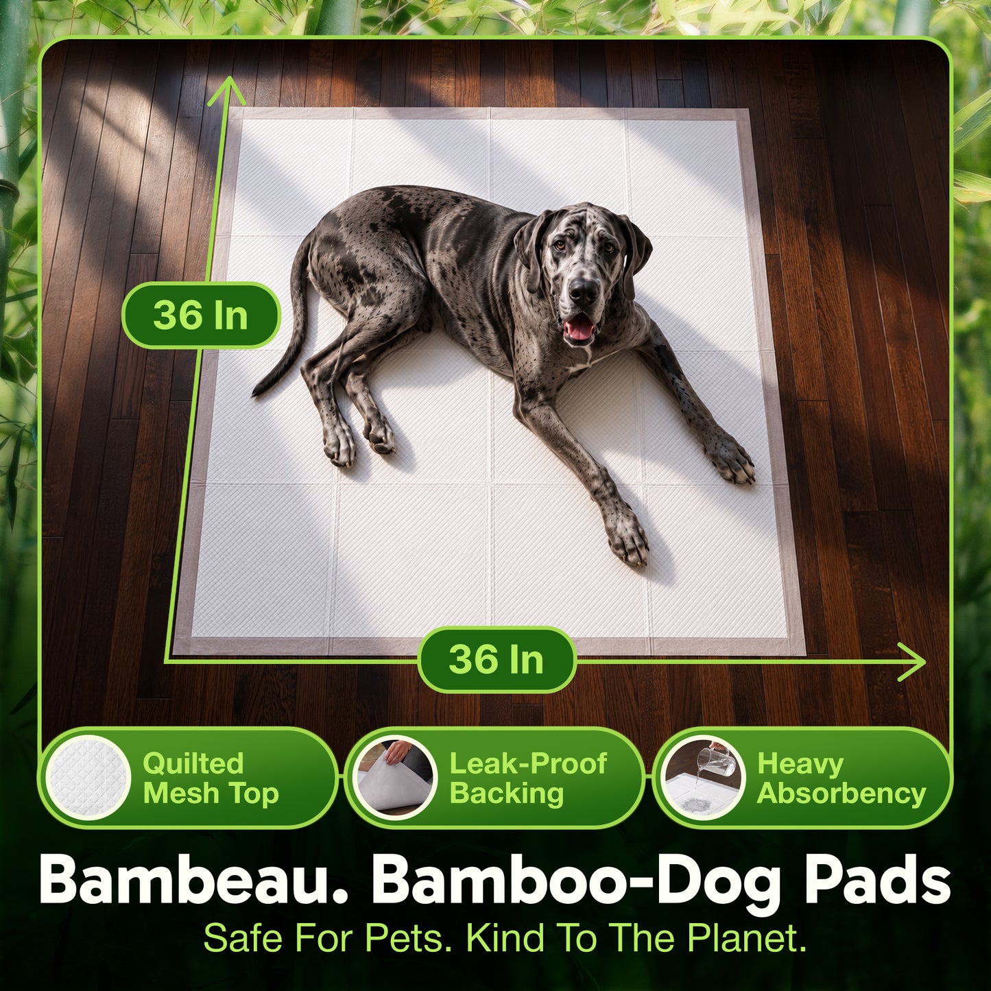 Bambeau™ Gigantic (36x36 inch) Premium Bamboo-Based Pads Eco Conscious Dog Pads_