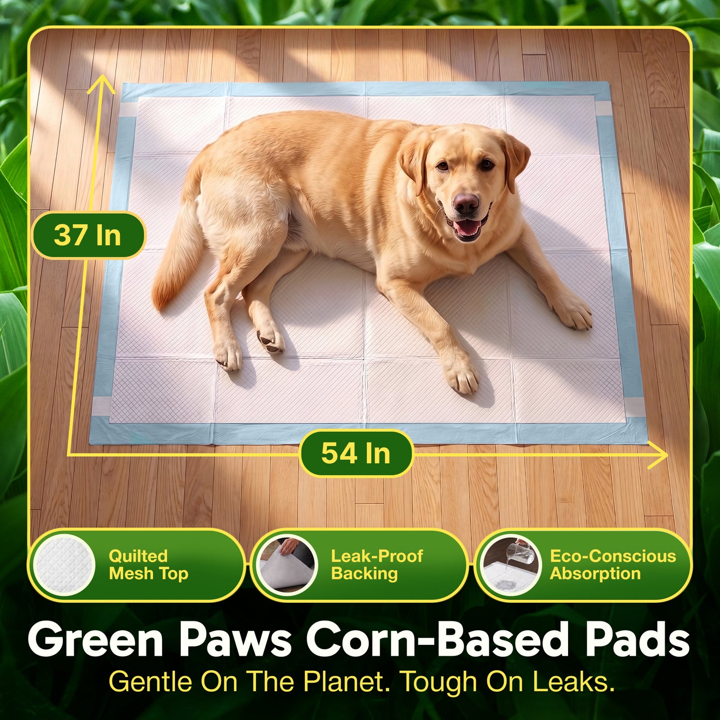 GreenPaws™ 3XL (37x54 inch) Premium Corn-Based Eco Conscious Dog Pads_