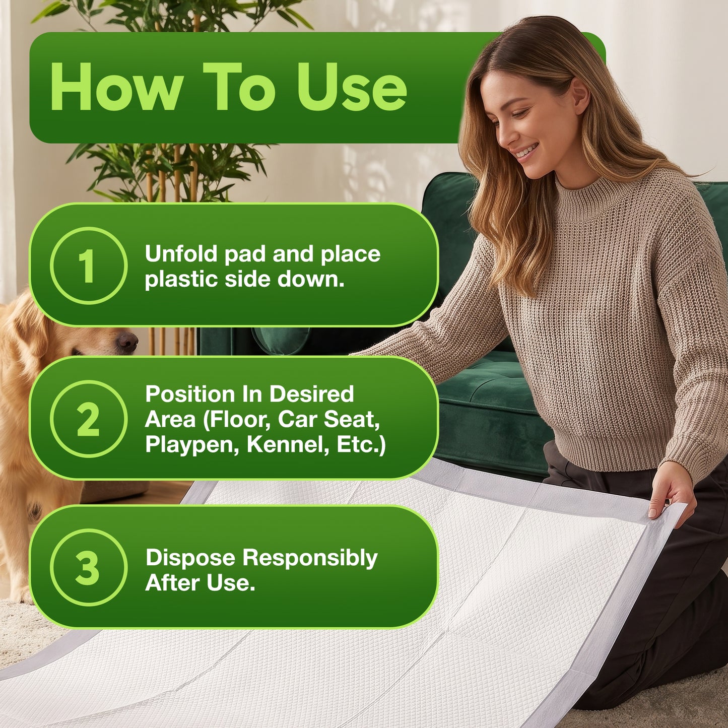 Bambeau™ Gigantic (36x36 inch) Premium Bamboo-Based Pads Eco Conscious Dog Pads