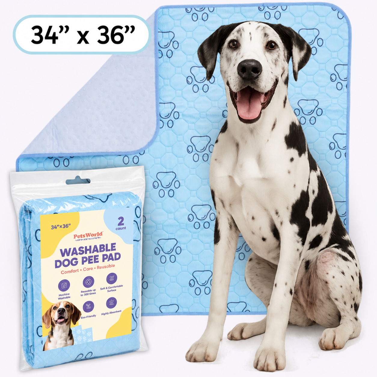 Washable Dog Potty Pads, Unscented_2 Count / 34 x 36-in
