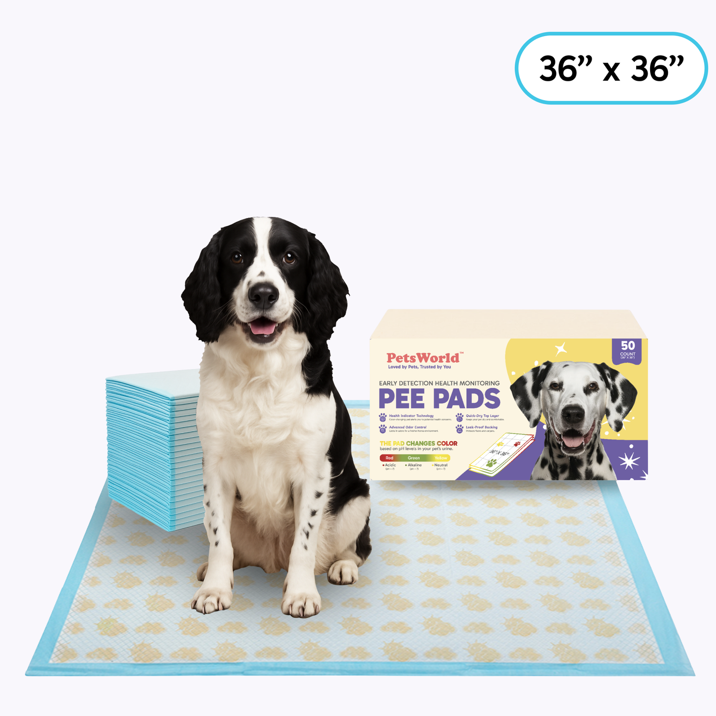 PetsWorld NEW Gigantic (36x36 inch) Health Monitoring Dog Pee Pads_50 Count