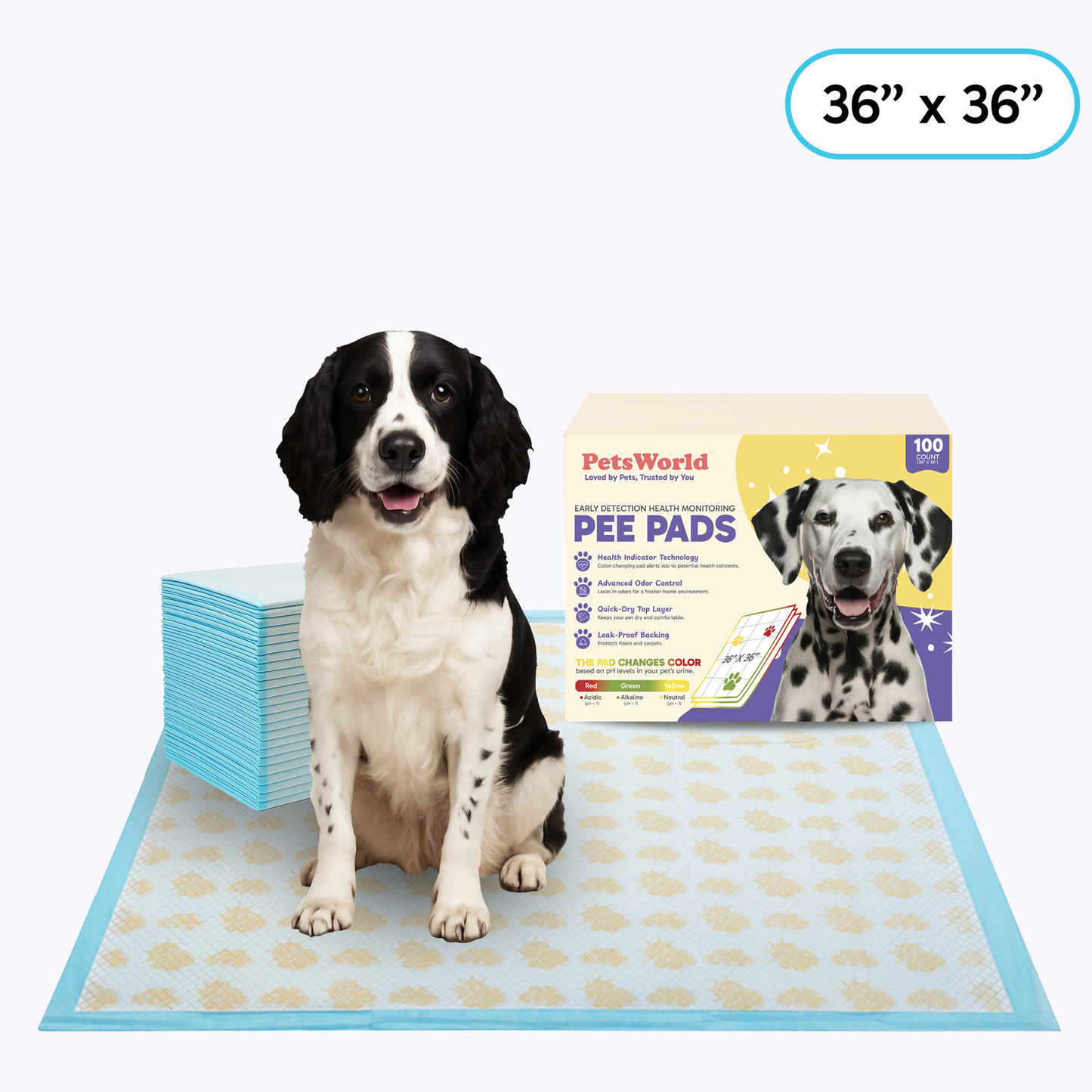 PetsWorld NEW Gigantic (36x36 inch) Health Monitoring Dog Pee Pads_100 Count