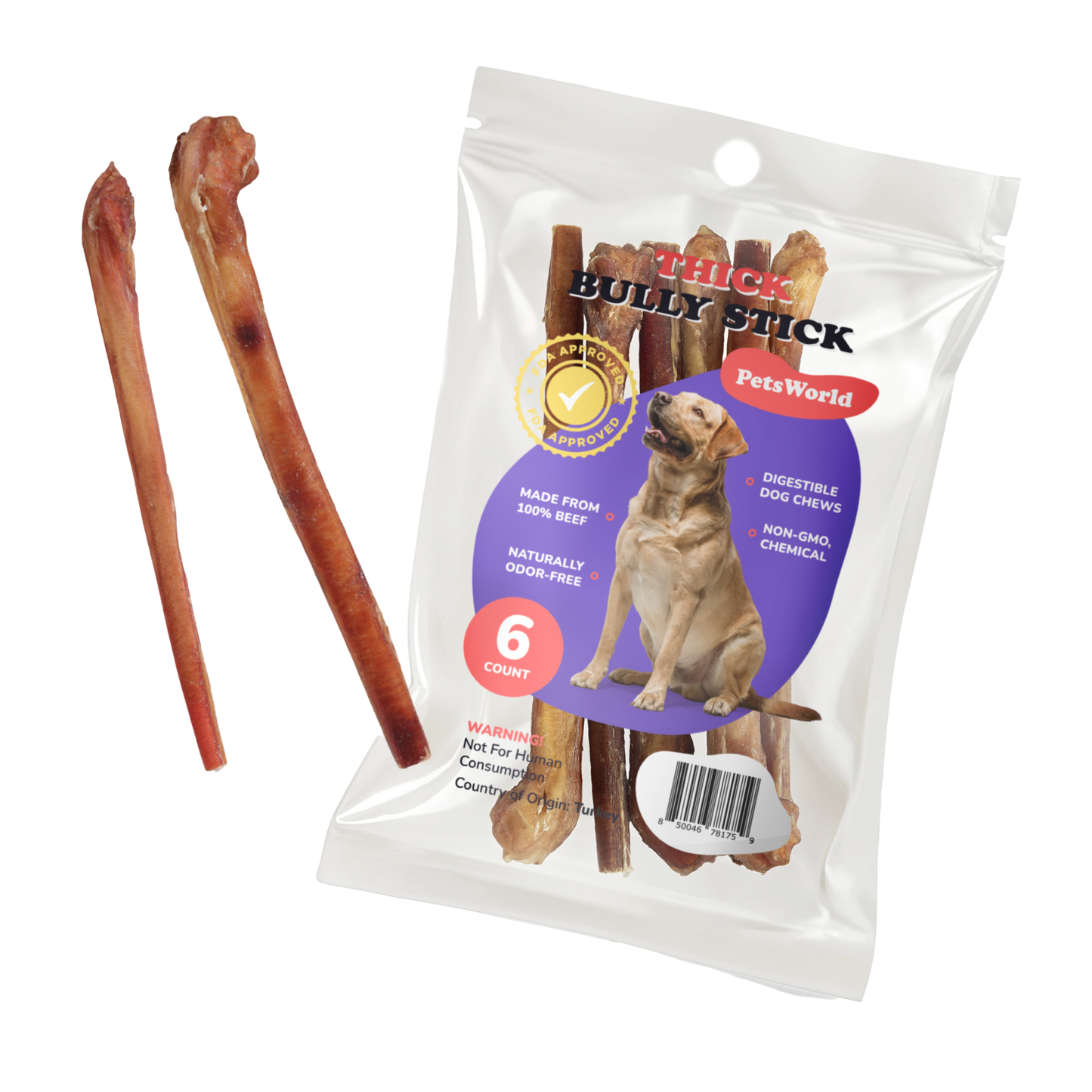 12-Inch Thick Jumbo Bully Sticks for Medium - Large Dogs_6 Count