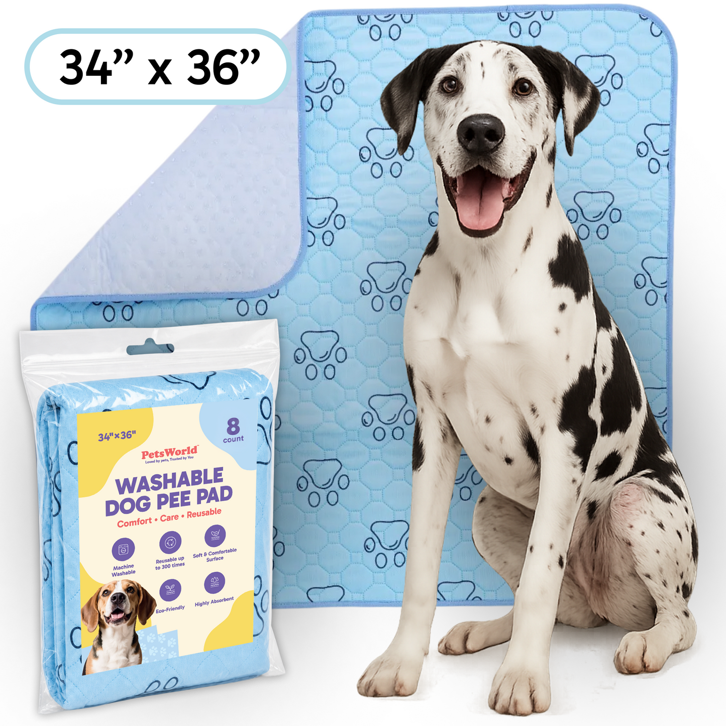 Washable Dog Potty Pads, Unscented_8 Count / 34 x 36-in