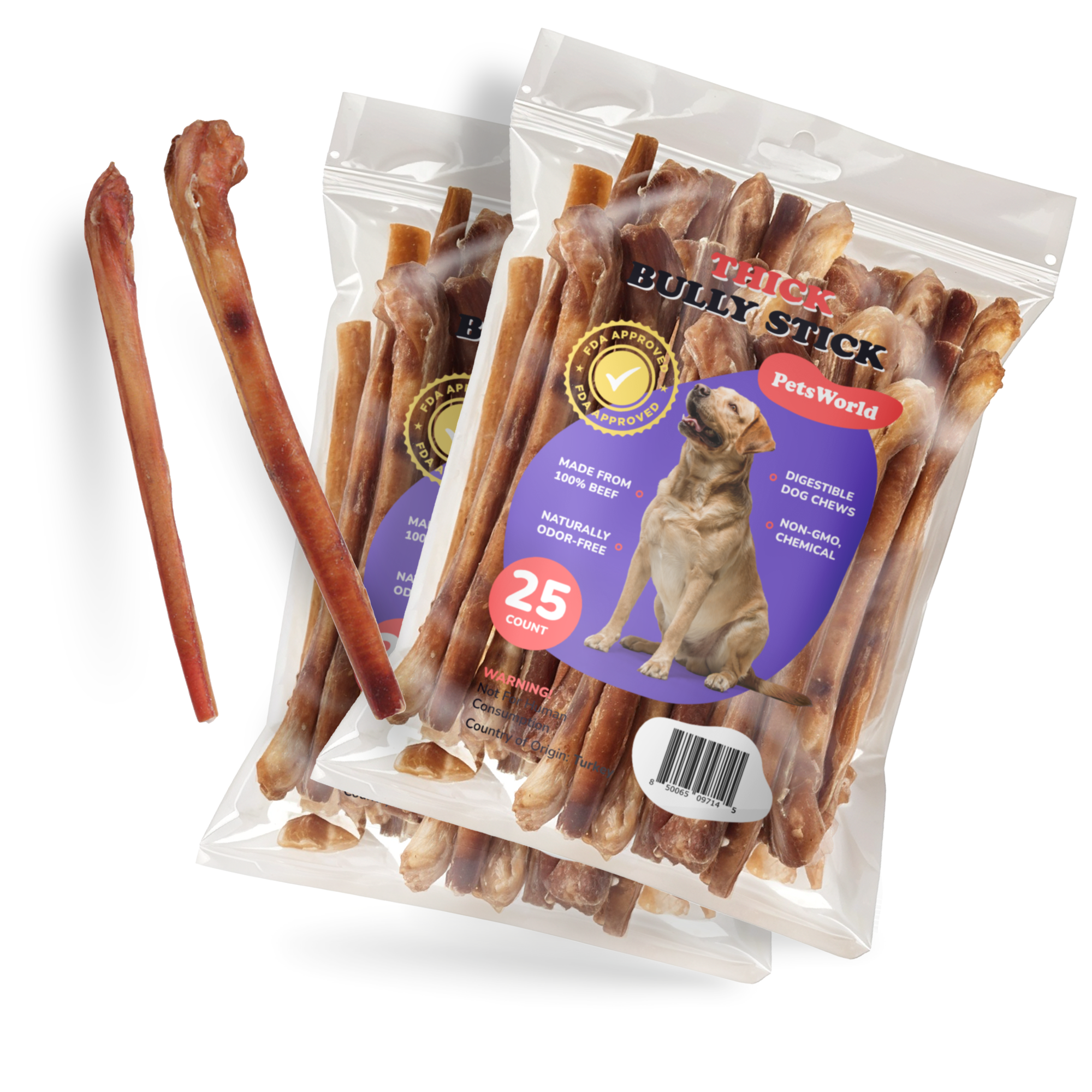 12-Inch Thick Jumbo Bully Sticks for Medium - Large Dogs_50 Count