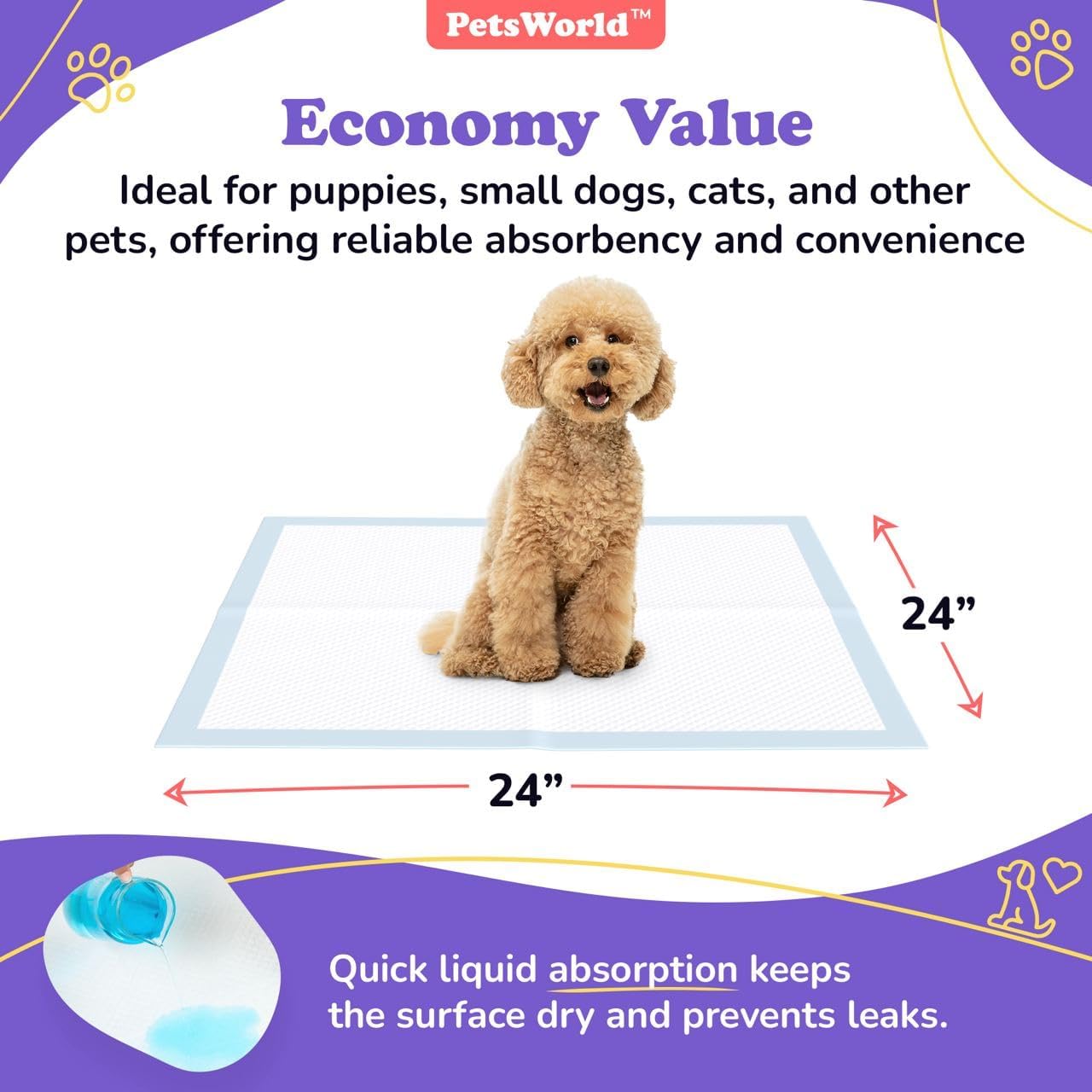 PetsWorld Economy Value Puppy Training & Potty Pads (24x24 inch)_