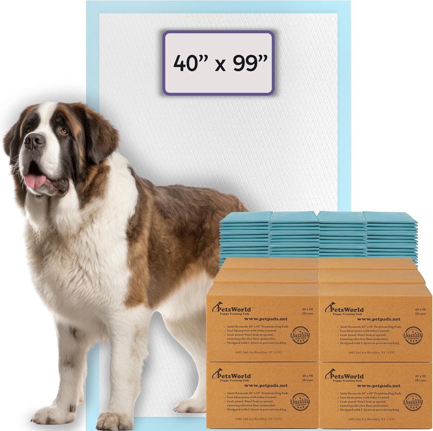 PetsWorld 4XL (40x99 inch) Dog Training & Potty Pads Pads_120 Count