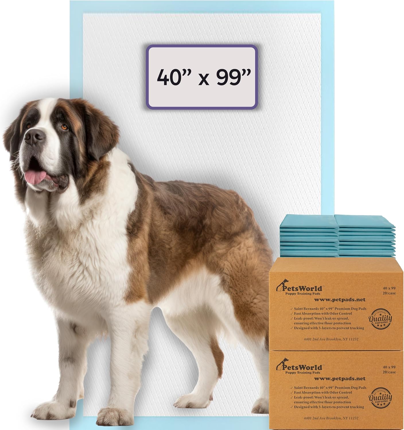 PetsWorld 4XL (40x99 inch) Dog Training & Potty Pads Pads_40 Count