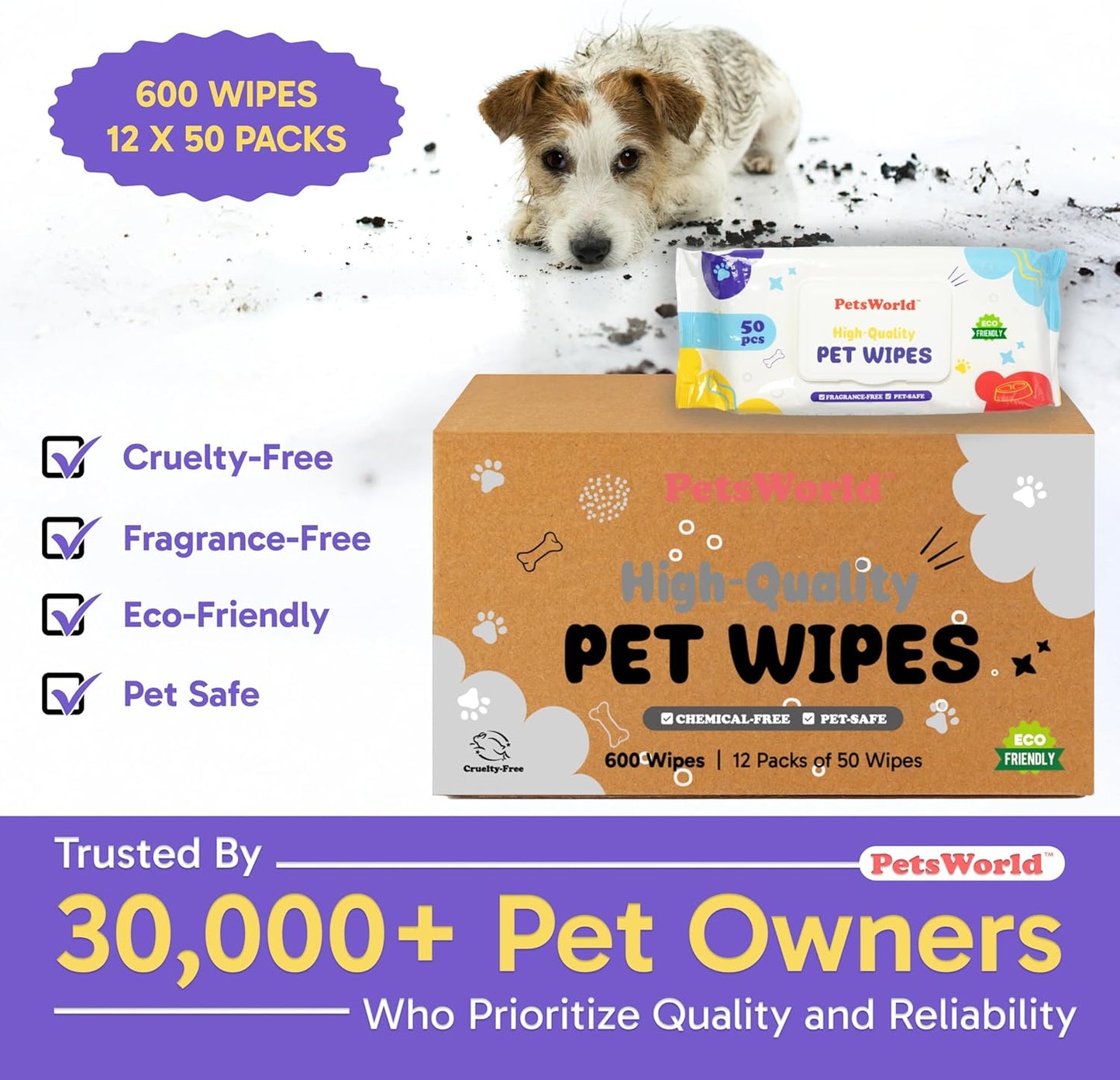 PetsWorld Unscented Pet Wipes – Hypoallergenic & Biodegradable