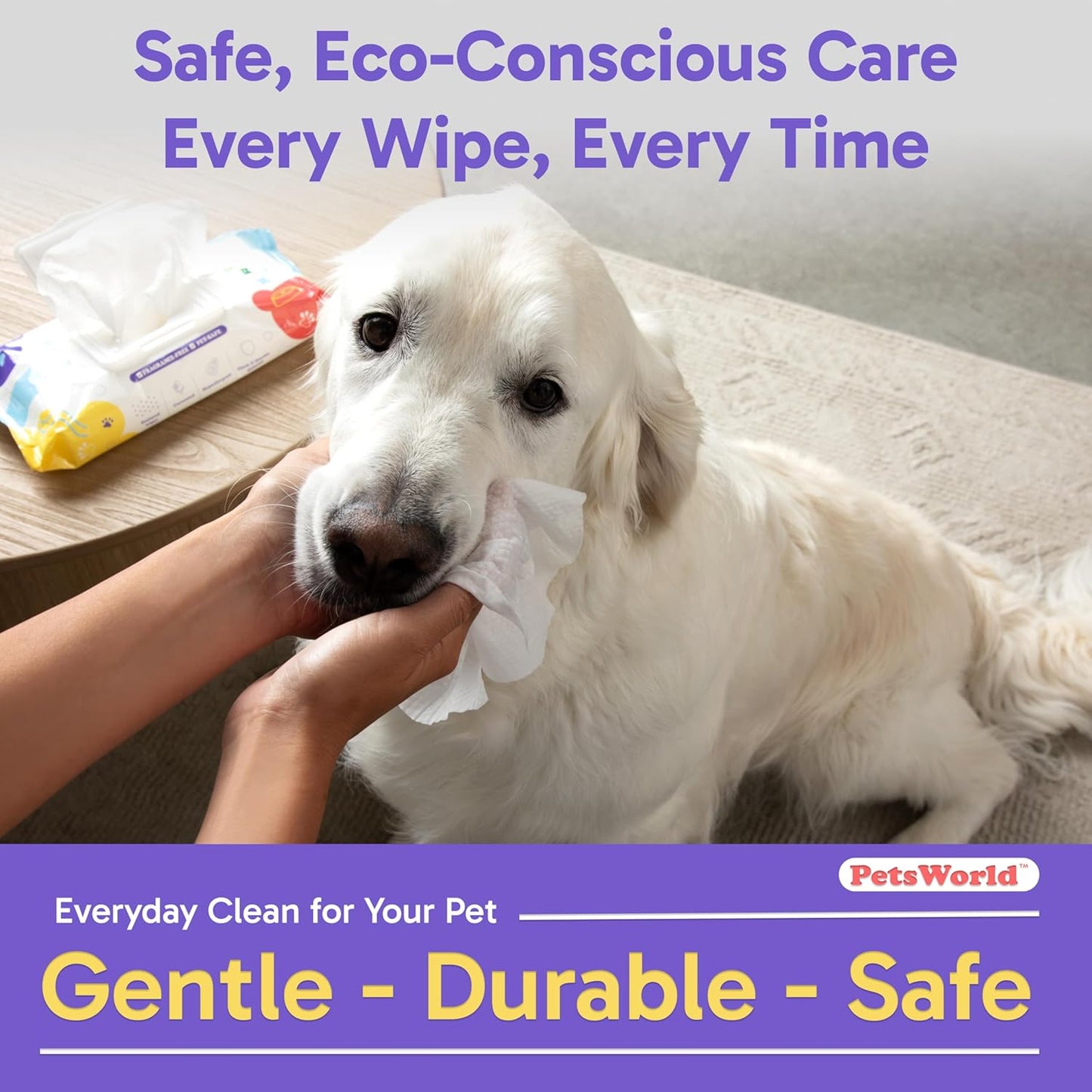 PetsWorld Unscented Pet Wipes – Hypoallergenic & Biodegradable