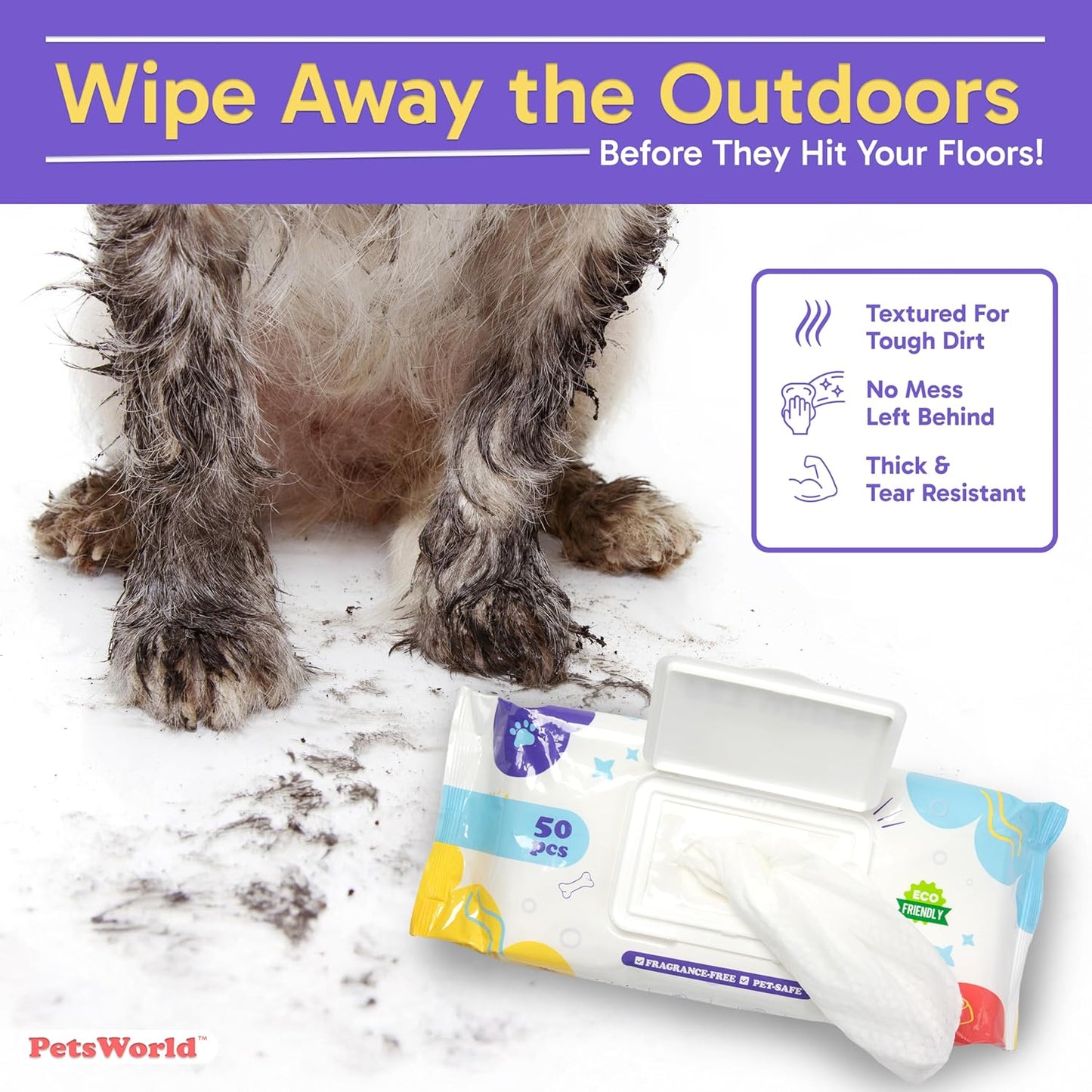 PetsWorld Unscented Pet Wipes – Hypoallergenic & Biodegradable