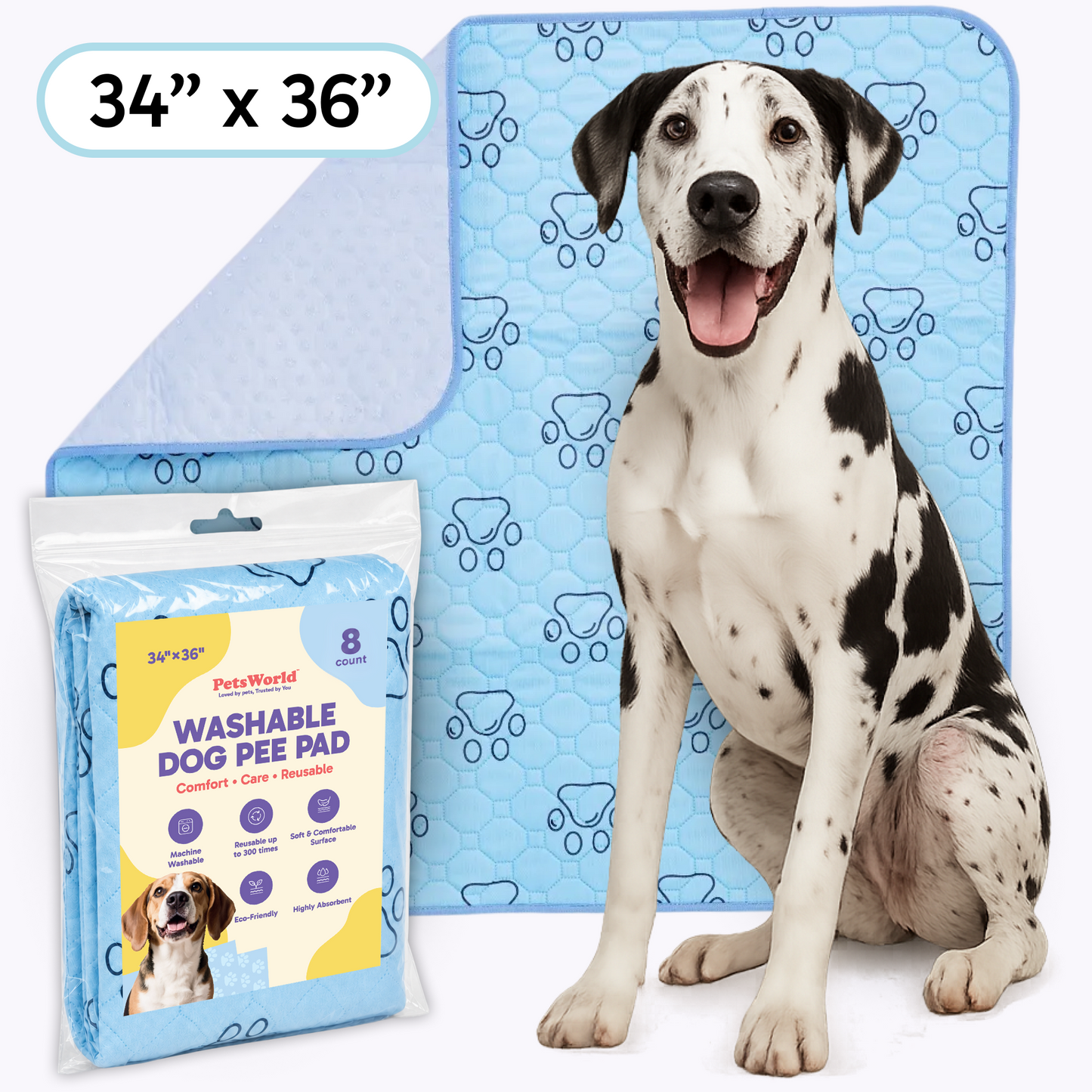 Washable Dog Potty Pads, Unscented_8 Count / 34 x 36-in