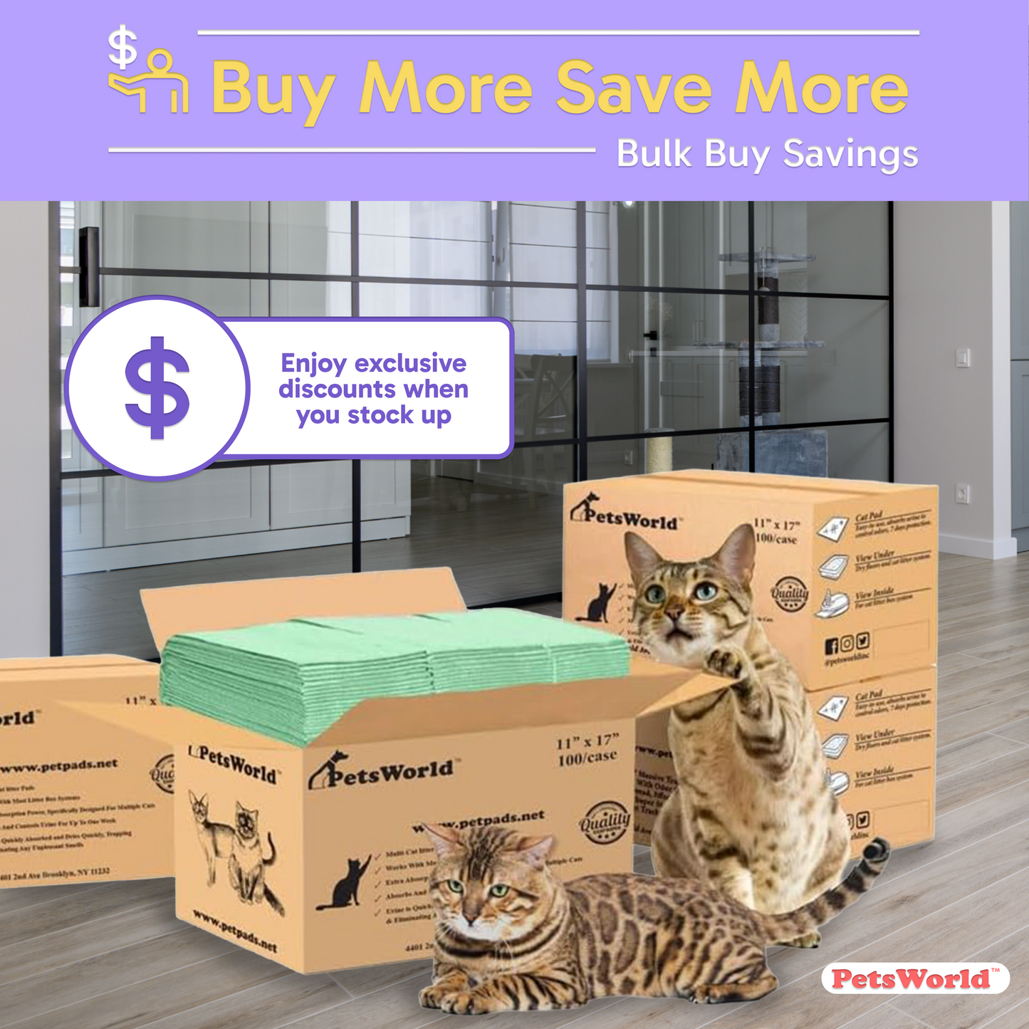 PetsWorld Multi Cat Litter Pads for Litter Box_