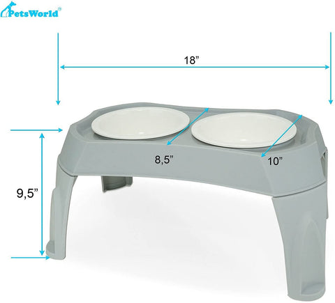 Double Pet Bowl with Elevated Stand, Raised Dog Bowls for Medium Dogs_