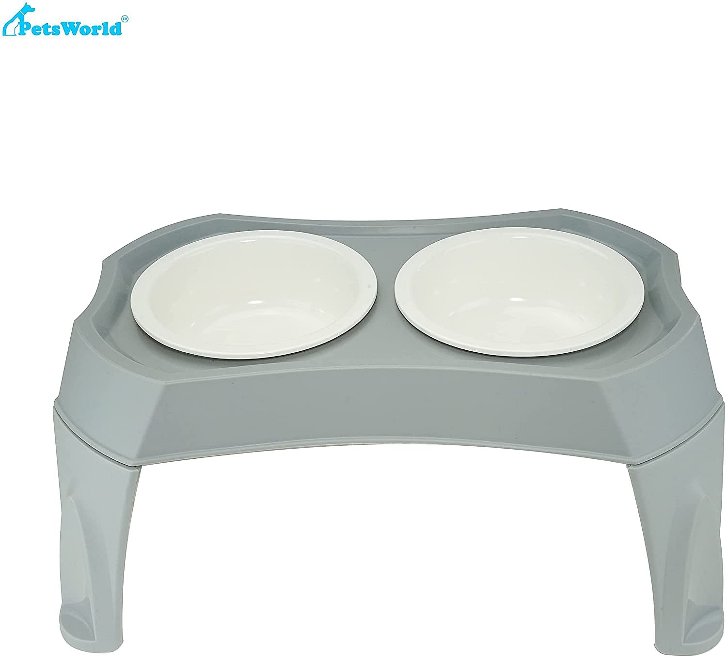 Double Pet Bowl with Elevated Stand, Raised Dog Bowls for Medium Dogs_