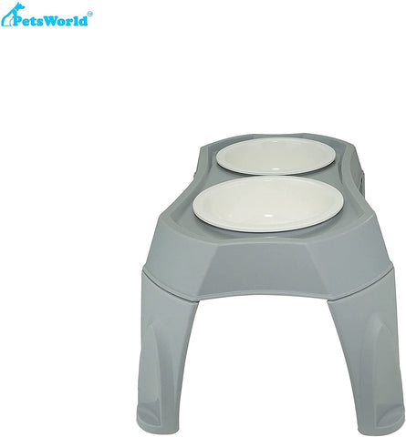 Double Pet Bowl with Elevated Stand, Raised Dog Bowls for Medium Dogs_