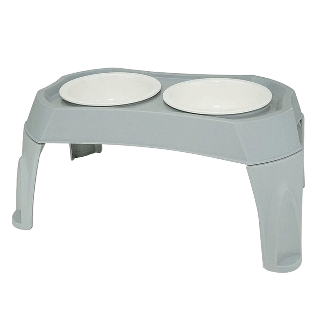 Double Pet Bowl with Elevated Stand, Raised Dog Bowls for Medium Dogs_