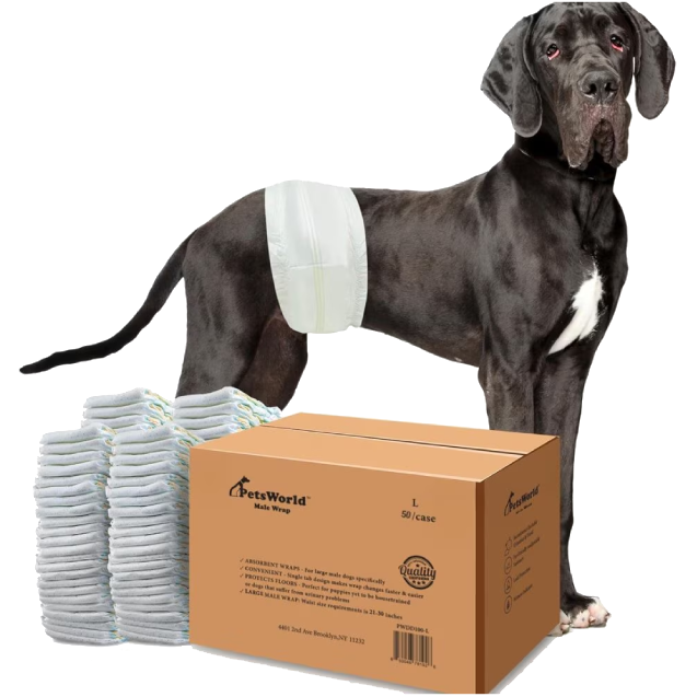 PetsWorld Dog Diapers Male - Super Absorbent, Fur-Friendly Belly Bands_50 Count / Large