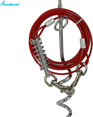 Heavy Duty Chrome Dog Stake Tie Out Cable for Outdoor, Yard and Camping, for Medium to Large Dogs_