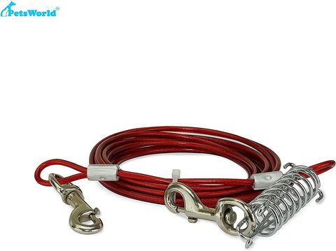 Heavy Duty Chrome Dog Stake Tie Out Cable for Outdoor, Yard and Camping, for Medium to Large Dogs_