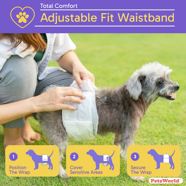 PetsWorld Disposable Dog Wraps for Male Dogs, Adjustable, Super Absorbent Diapers_