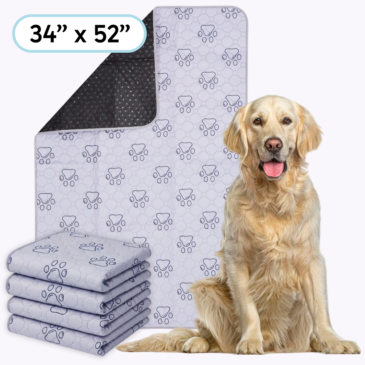 PetsWorld Washable Dog Potty Pads, Unscented_16 Count / 34 x 52-in