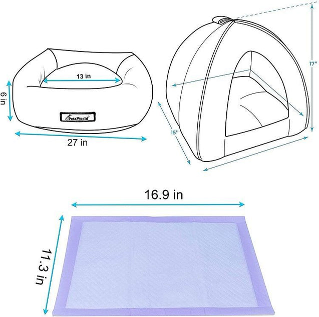 Comfy Cat Plush Tent Bed + Donut Cat Cushion + Cat Litter Pads 50 Count - 2