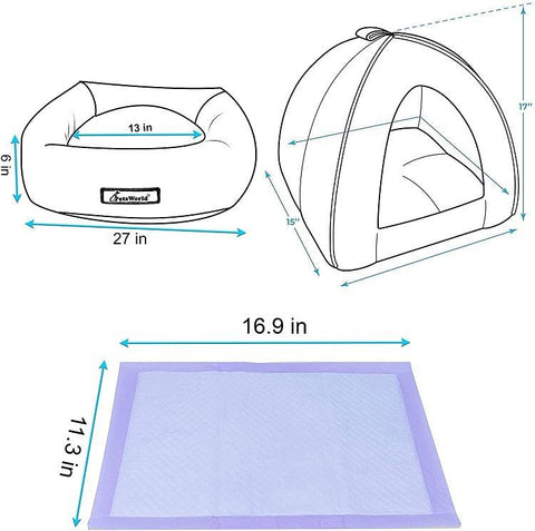 Comfy Cat Plush Tent Bed + Donut Cat Cushion + Cat Litter Pads 50 Count - 2