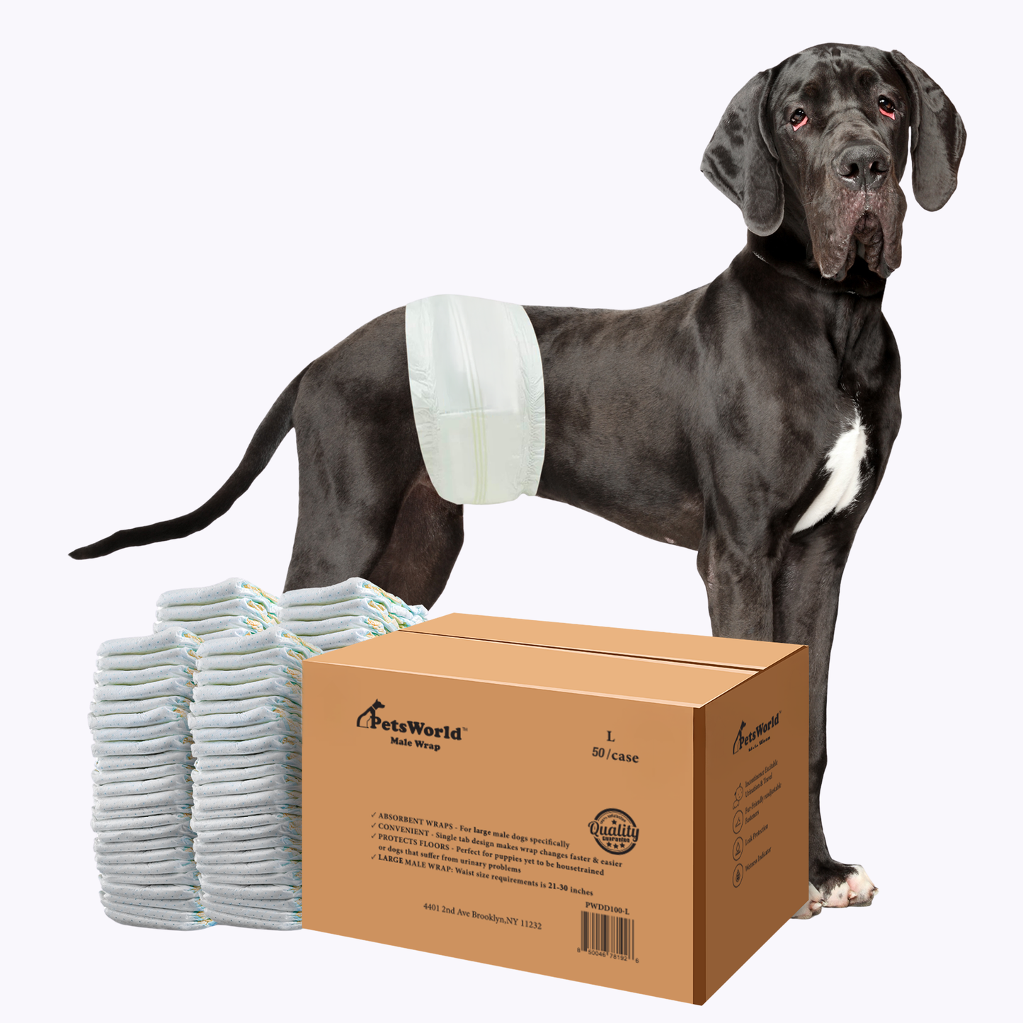 PetsWorld Dog Diapers Male - Super Absorbent, Fur-Friendly Belly Bands_50 Count / Large