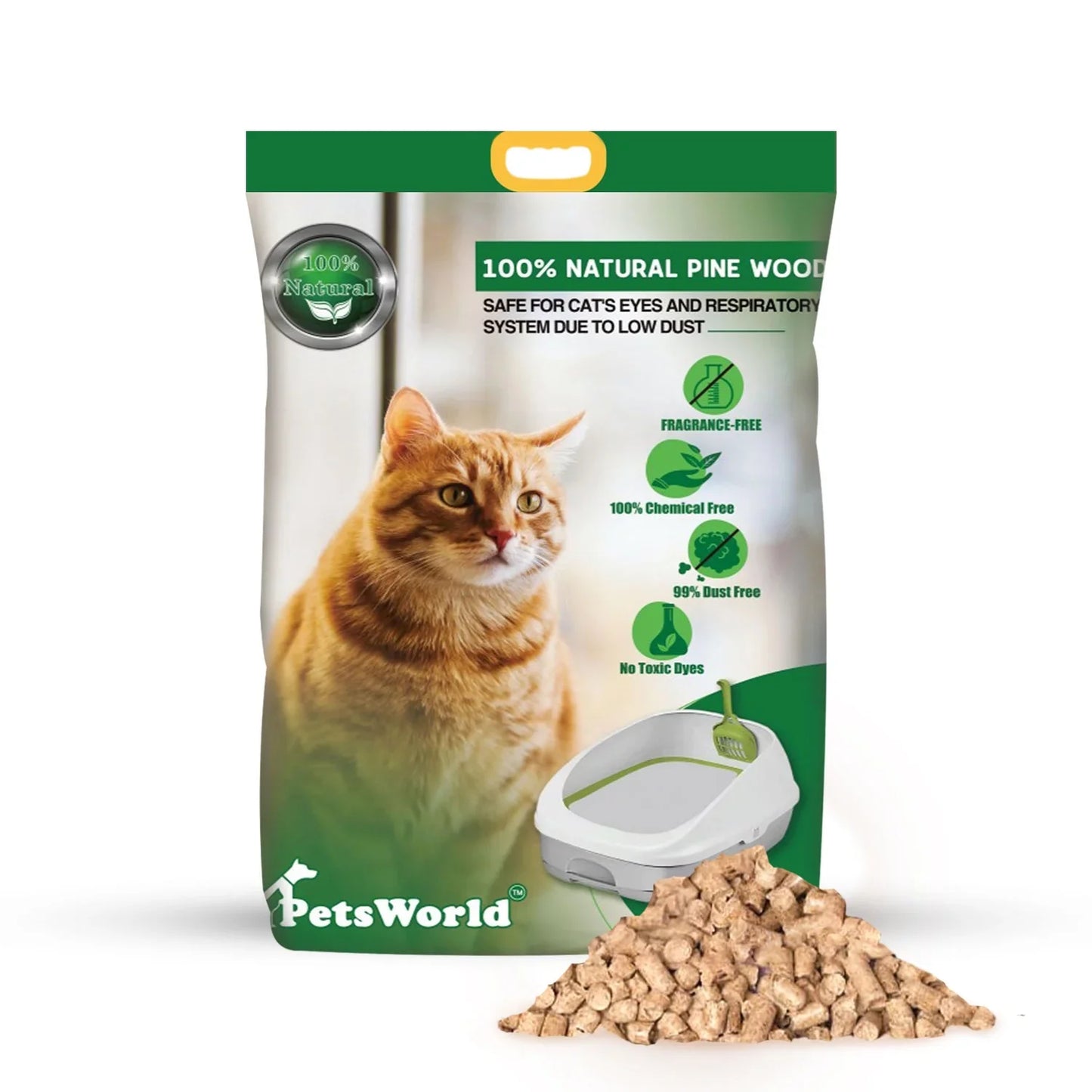 Petsworld Natural Pine Cat Litter Non Clumping Low Dust Odor Control Suitable for Sifting Boxes 22 lb