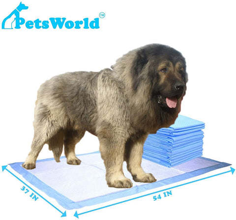 PetsWorld 37x54 Inch Pee Pads: 3XL Tear-Resistant & Leak-Proof_