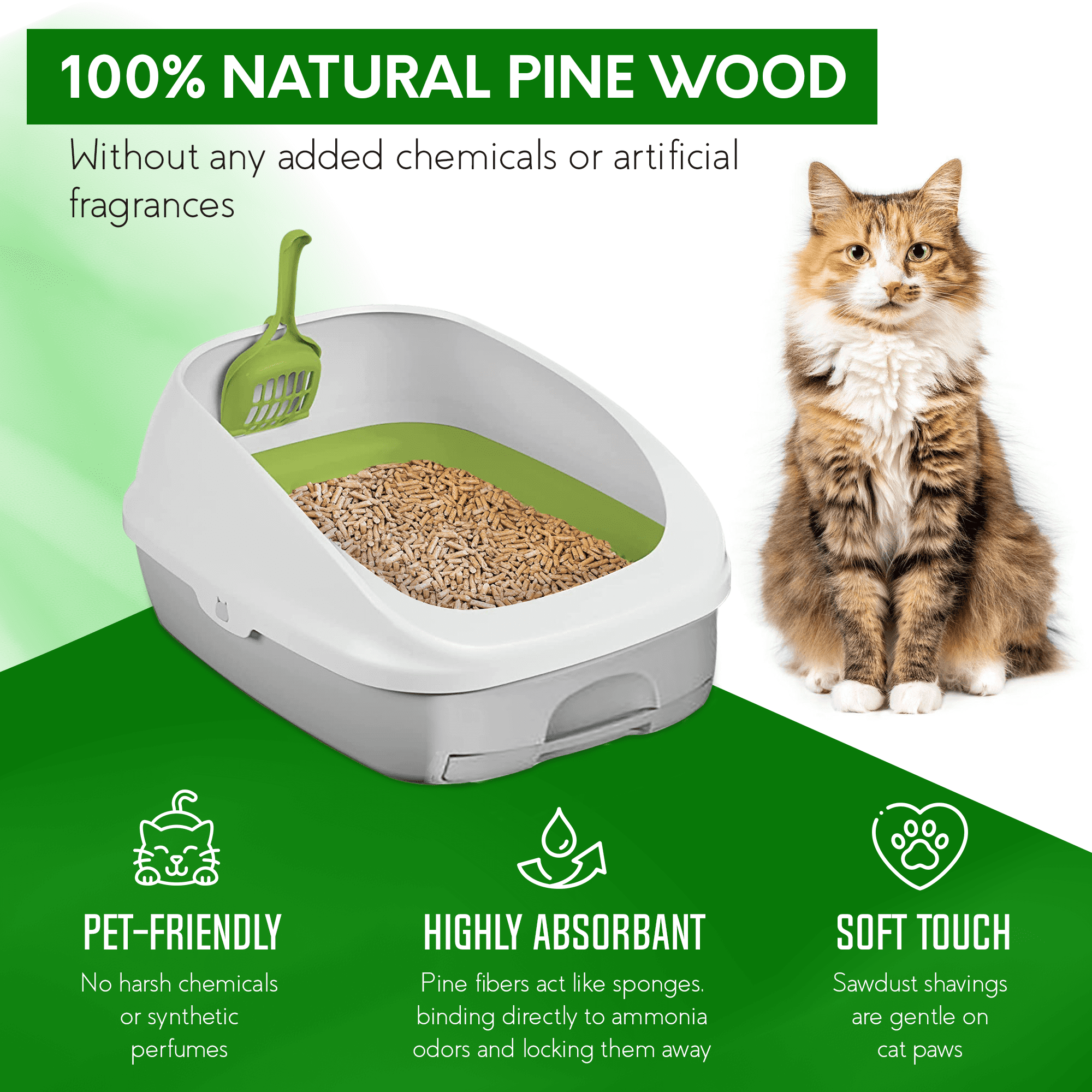 PetsWorld Natural Pine Cat Litter Non clumping low dust odor control suitable for sifting boxes