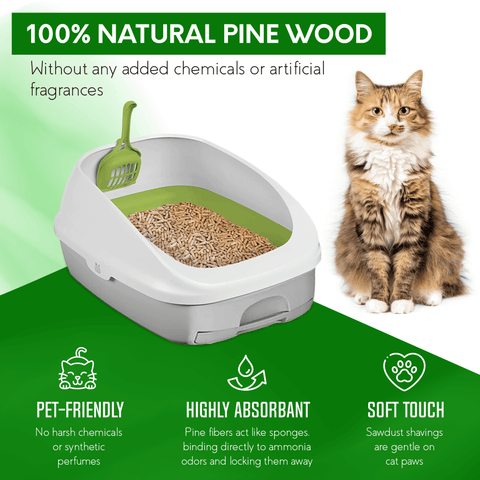PetsWorld Natural Pine Cat Litter: Non-clumping, low dust, odor control, suitable for sifting boxes_