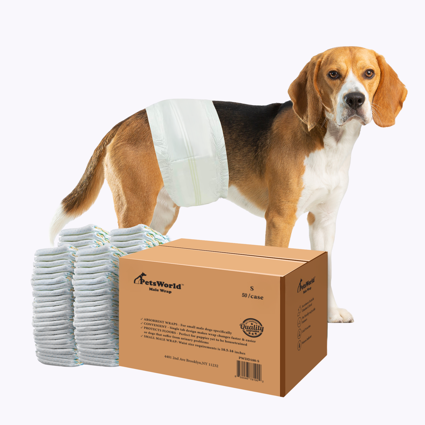 PetsWorld Dog Diapers Male - Super Absorbent, Fur-Friendly Belly Bands_50 Count / Small