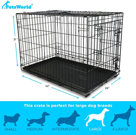Single & Double Door Solid-Steel Dog Crate, + Dog Bed & Divider Panel| Heavy Duty, Foldable, Easy to Assemble, Floor Protection Roller Feet._