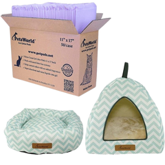 Kitty Bundle: Comfy Tent Bed, Donut Cushion, Litter Pads - 50 Count